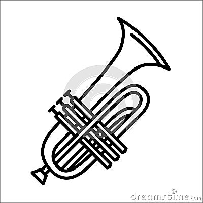 Vector illustration concept of Trumpet music instrument. Black on white background Vector Illustration