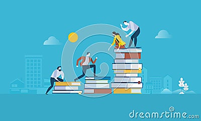 Flat design style web banner for the path to success, levels of education, staff training, specialization, learning support Vector Illustration