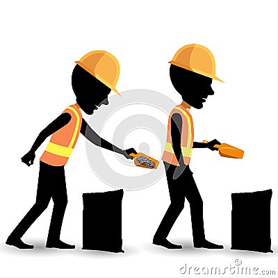 Vector illustration of construction workers silhouettes isolated on a white background. Cartoon Illustration
