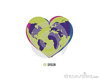 Vector illustration continuous drawing of the heart shaped world. Vector Illustration