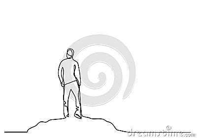 Continuous line drawing of man on the mountain Vector Illustration