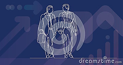 Continuous line drawing of two walking businessmen Vector Illustration