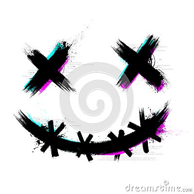 Vector Illustration Crazy Scary Brush Stroke Smile With 3D Tech Glitch Effect Vector Illustration