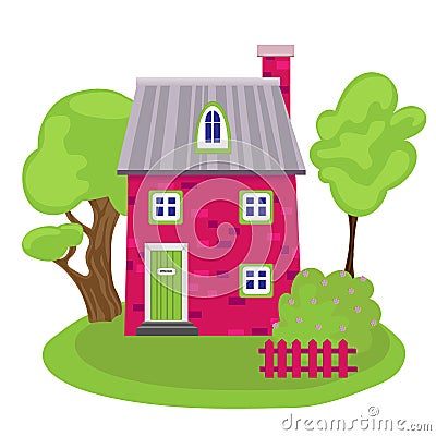 Vector illustration of cool detailed pink house icon Vector Illustration