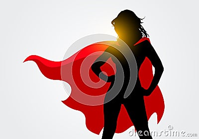 Vector Illustration Female Superhero Silhouette With Cape In Action Poses Vector Illustration