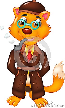 Cool fox cartoon standing with smile and smoking Cartoon Illustration