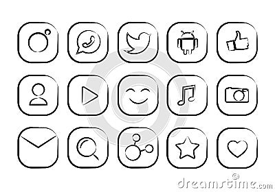 Vector Illustration Hand Drawn Social Icon Set. Vector Illustration