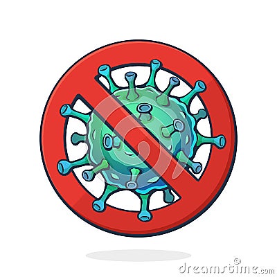 Vector illustration. Coronavirus cell in red prohibition sign. Virus cause respiratory infection 2019-nCoV. Global world epidemic Vector Illustration