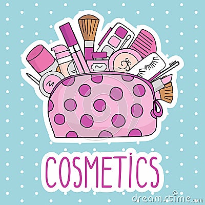 Vector illustration cosmetic bag with cosmetics. on a white background. Vector Illustration