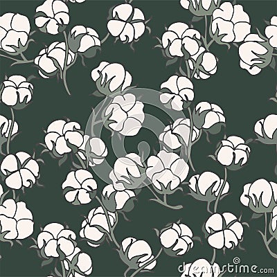 Vector illustration cotton branch - vintage engraved style. Seamless pattern in retro botanical style. Vector Illustration