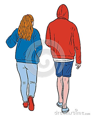 Vector illustration of couple students walking down street together Vector Illustration