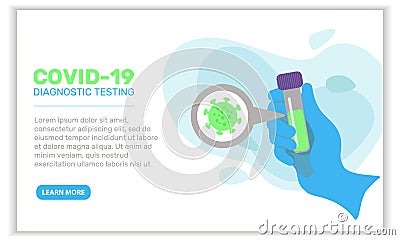 A doctor, laboratory assistant or scientist holds in his hand a test tube with the contents. A protective medical glove Vector Illustration