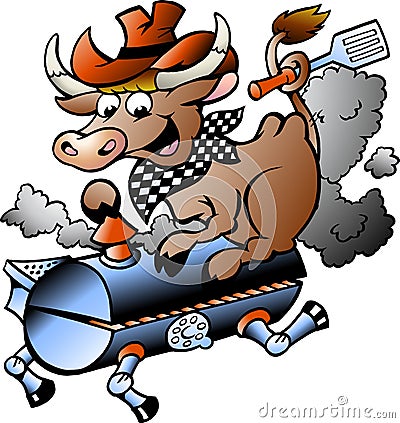 Vector illustration of an Cow riding a BBQ barrel Vector Illustration