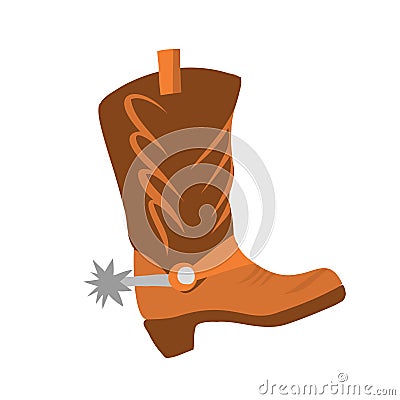 Vector illustration with cowboy boot on a white background isolated. Leather shoes for riding a horse in the style of flat. Cartoon Illustration