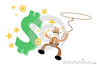 america cowboy man and money dollar cartoon doodle flat design vector illustration Vector Illustration