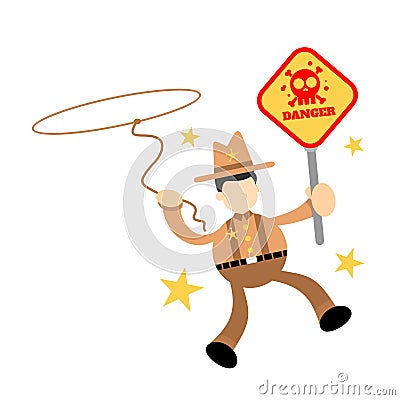 cowboy america and skull alert skeleton danger death sign toxic cartoon doodle flat design vector illustration Vector Illustration