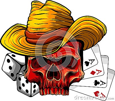 vector illustration of cowboy skull with poker ace and dice Vector Illustration