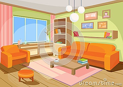 Vector illustration of a cozy cartoon interior of a home room, a living room Vector Illustration