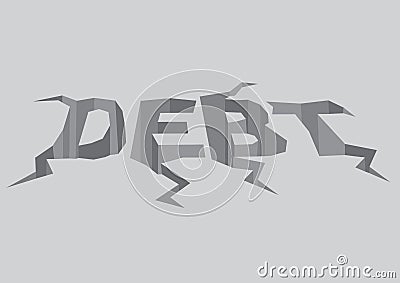 Vector illustration of cracked text debt in the grey colored ground. Concept to portray the a crisis Vector Illustration