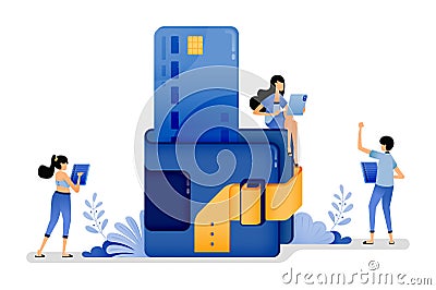 Vector illustration of credit card stuck in wallet shows culture of consumerism that is supported by banking system making credit Vector Illustration