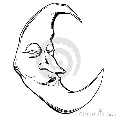 Vector illustration crescent moon face in white background Vector Illustration