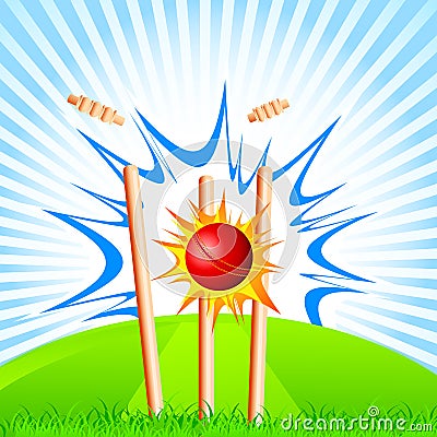 Cricket Ball hitting Stumps Vector Illustration