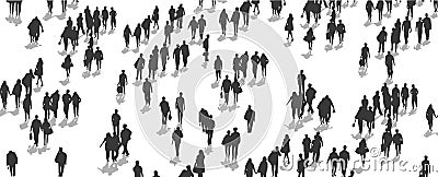 Vector illustration of crowd of people walking from high angle view perspective Vector Illustration