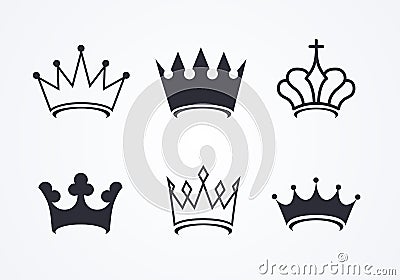 Vector Illustration Crown Icon Set. Collection Of Different Minimal Crowns. Vector Illustration