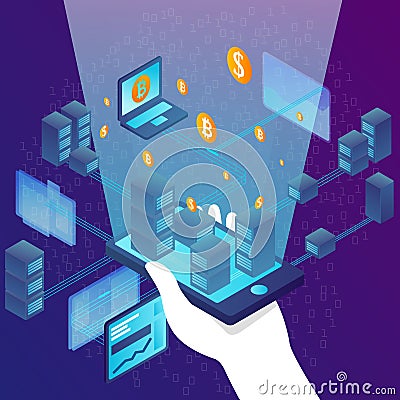 Vector illustration - cryptocurrency mining farm Vector Illustration