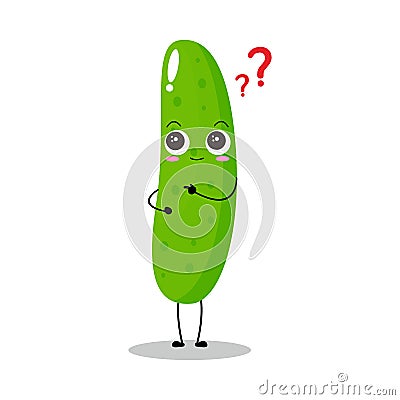 Vector illustration of cucumber character with cute expression, curious, happy, funny, Vector Illustration