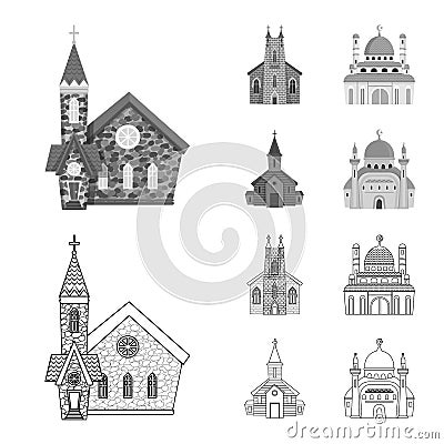 Vector illustration of cult and temple sign. Collection of cult and parish vector icon for stock. Vector Illustration