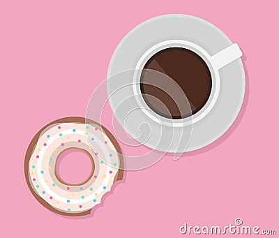 Vector illustration of cup of coffee and donut. Vector Illustration