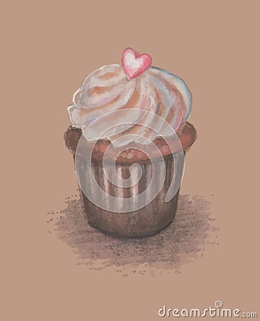 Vector illustration of a cupcake. Stylized hand drawing pencil Vector Illustration