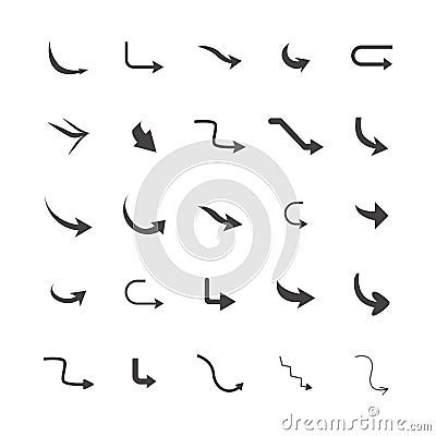 Vector illustration of curved arrow icons. 25 curved arrow icons set Vector Illustration