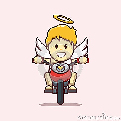 Vector Illustration Cute Angel riding motorcycle Vector Illustration