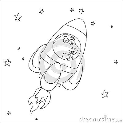 Vector illustration of Cute animal Astronaut Riding Rocket. Vector Illustration