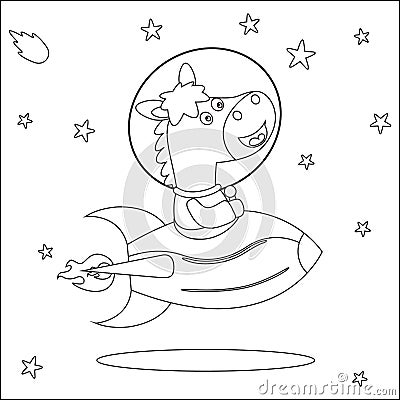 Vector illustration of Cute animal Astronaut Riding Rocket. Vector Illustration