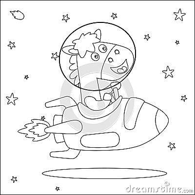 Vector illustration of Cute animal Astronaut Riding Rocket. Vector Illustration