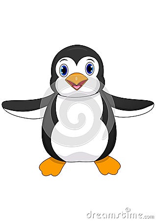 Vector illustration of cute baby penguin cartoon waving isolated on white background Vector Illustration