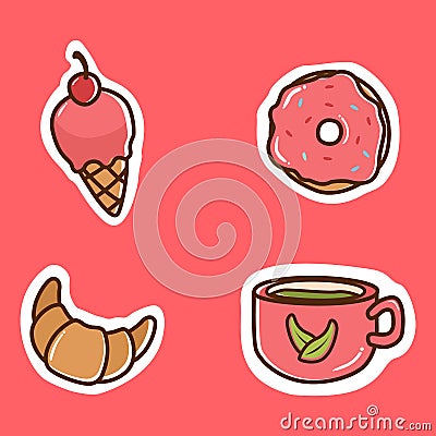 A vector illustration of cute bread dessert icons Vector Illustration