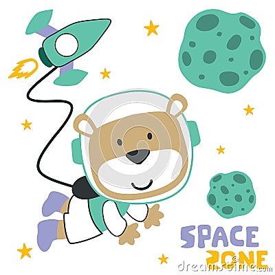 Vector illustration of cute cartoon astronauts little bear in space, Vector Illustration