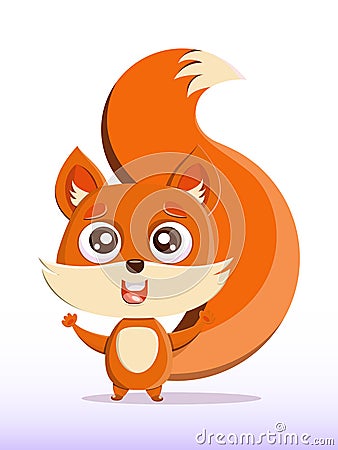 Vector illustration of a cute cartoon fox. Nice, funny, joyful fox for kindergarten, babies, books, cartoons. Vector Illustration