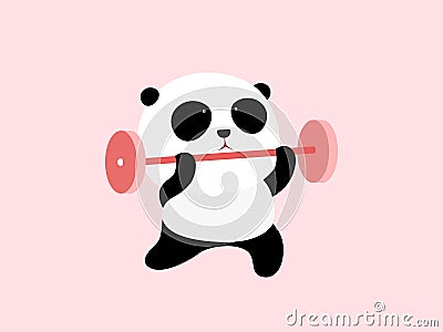 Vector Illustration: A cute cartoon giant panda is doing weight lifting Vector Illustration