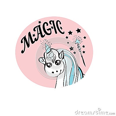 Vector illustration with cute cartoon unicorn dream Cartoon Illustration