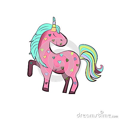 Pink unicorn with colorful hearts. Vector illustration Vector Illustration