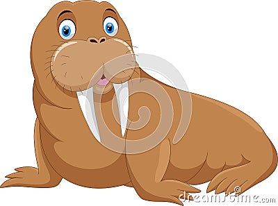 Cute cartoon walrus with a big giant Cartoon Illustration
