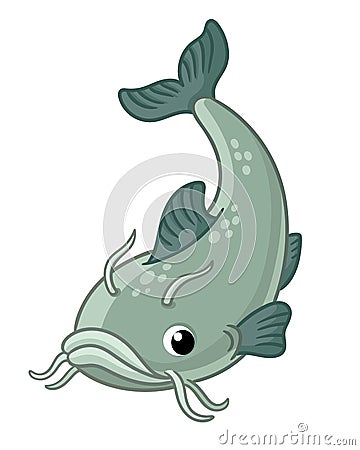 Vector illustration with cute catfish on a white background. Picture with a fish Cartoon Illustration