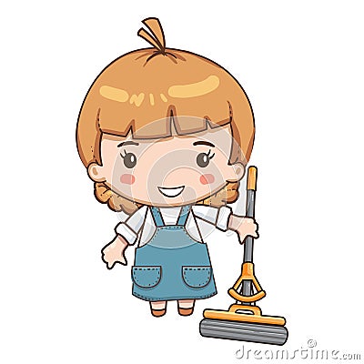 Cartoon cleaning service girl in formal clothes. Vector Illustration