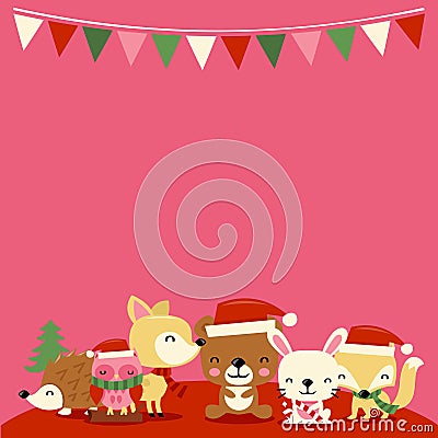 Christmas Woodland Creatures Party copy space Cartoon Illustration