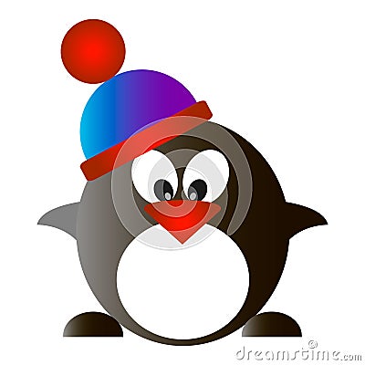 Vector illustration of cute comic penguin, on the white background Vector Illustration